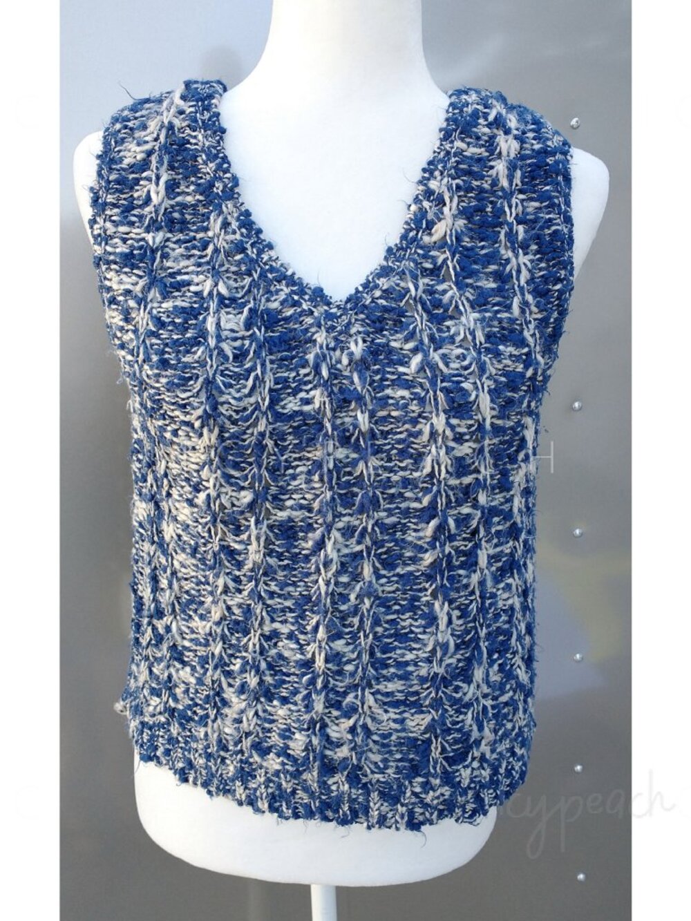 Expressly for Joyce Medium Sleeveless Sweater Blue Vintage Coastal Chic Preppy